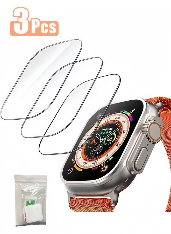 واقي شاشة من الزجاج المقوى لساعة Apple Watch Ultra/Ultra 2 - عبوة من 3 قطع، واقي مضاد للخدش، تغطية كاملة، مقاوم للماء، خالٍ من الفقاعات، فيلم شفاف عالي الدقة 9H لملحقات شاشة عرض الساعة 49 مم - Image 1